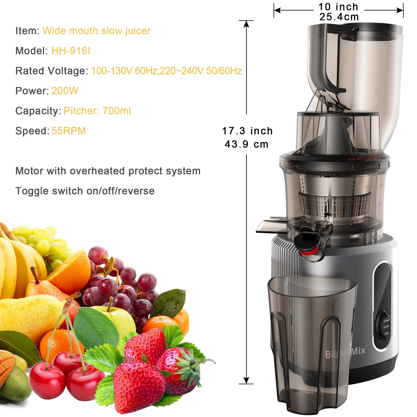 MixZen Cold Press Slow Juicer 200W